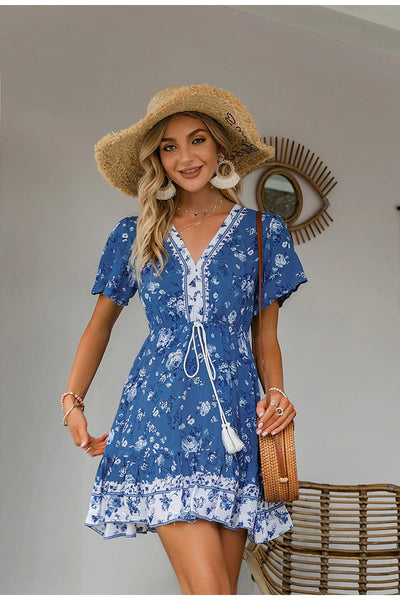 Μπλε Vintage Floral Φόρεμα