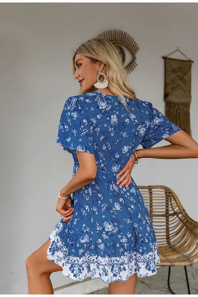 Μπλε Vintage Floral Φόρεμα