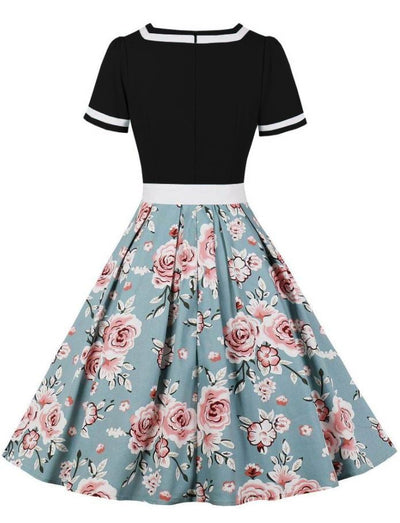 Vintage Φόρεμα 60s Black Flowers