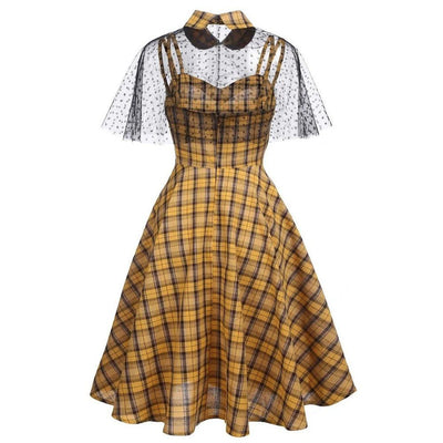 Vintage Check Φόρεμα Με Πέπλο