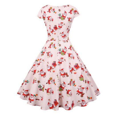 Plus Size Vintage Χριστουγεννιάτικο Φόρεμα Ροζ
