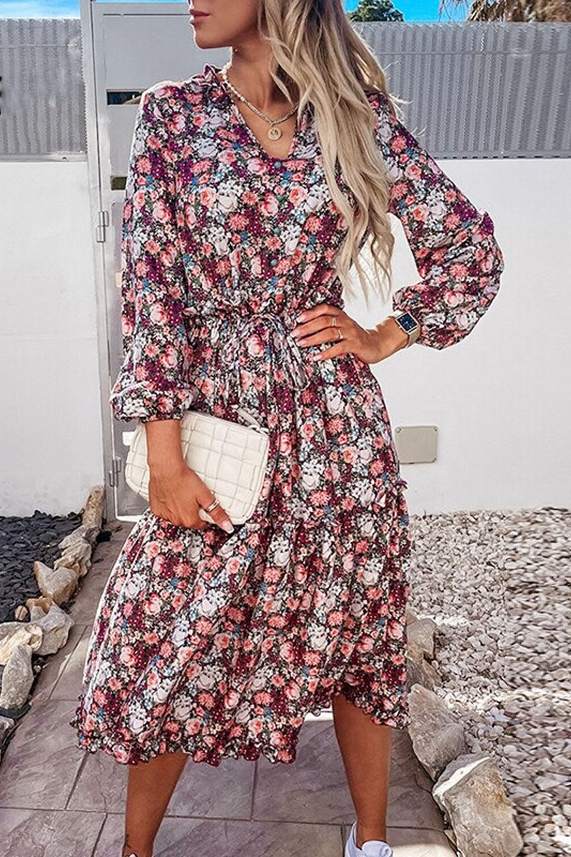 Vintage Floral Μακρύ Φόρεμα