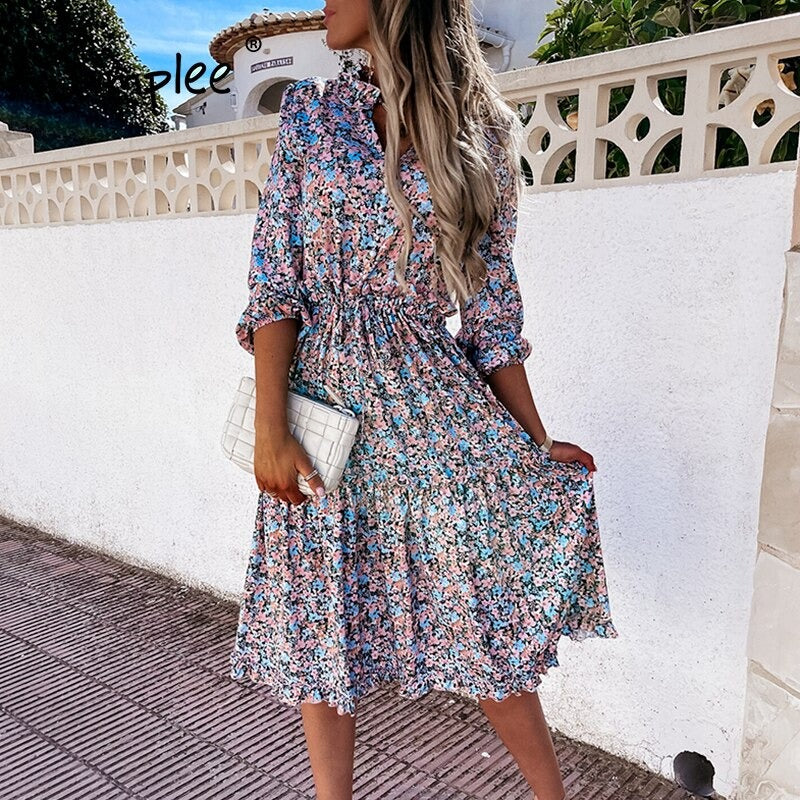 Vintage Floral Μακρύ Φόρεμα