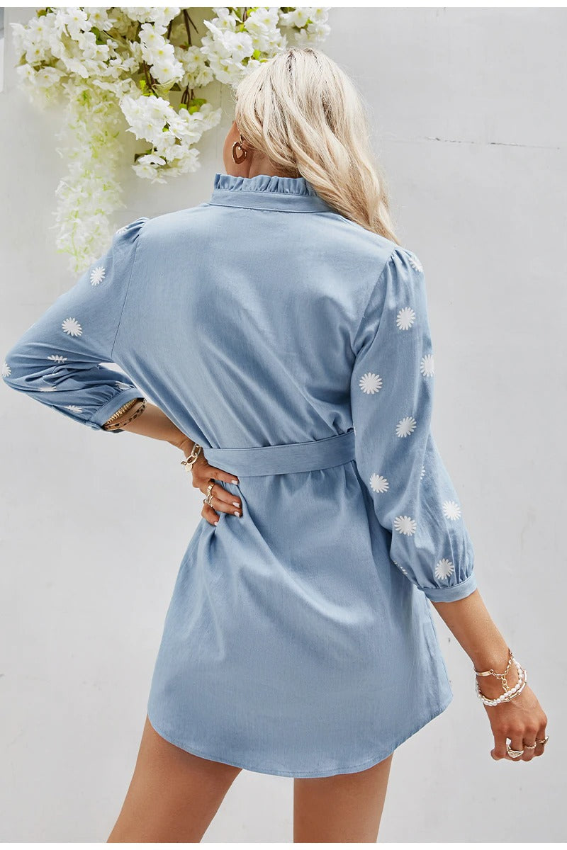 Γαλάζιο Vintage Μίνι Φόρεμα