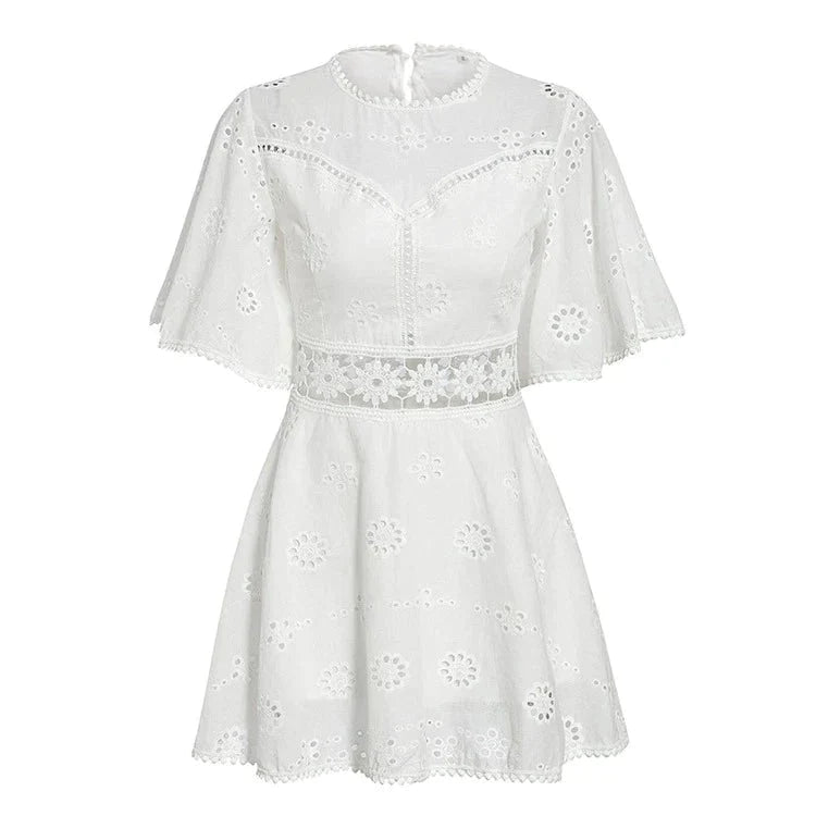 Petite 70s Hippie White Dress