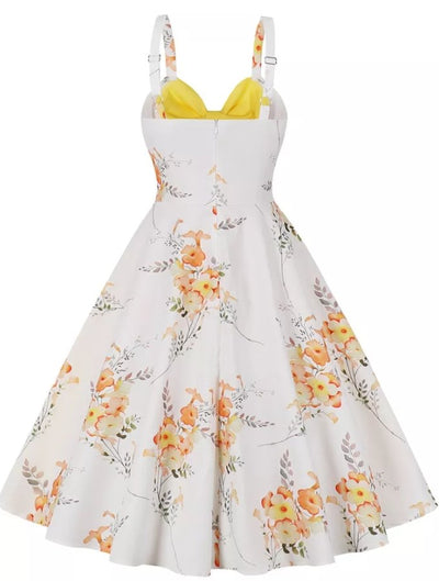 Petite Vintage Κίτρινο Και Λευκό Floral Φόρεμα