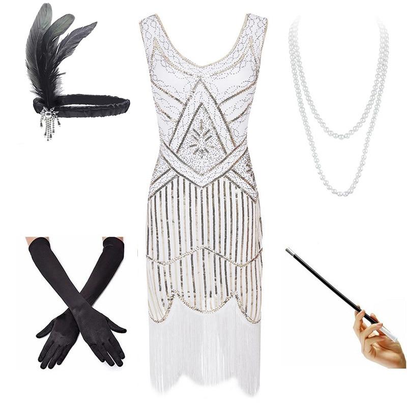 20s Vintage Λευκό Φόρεμα