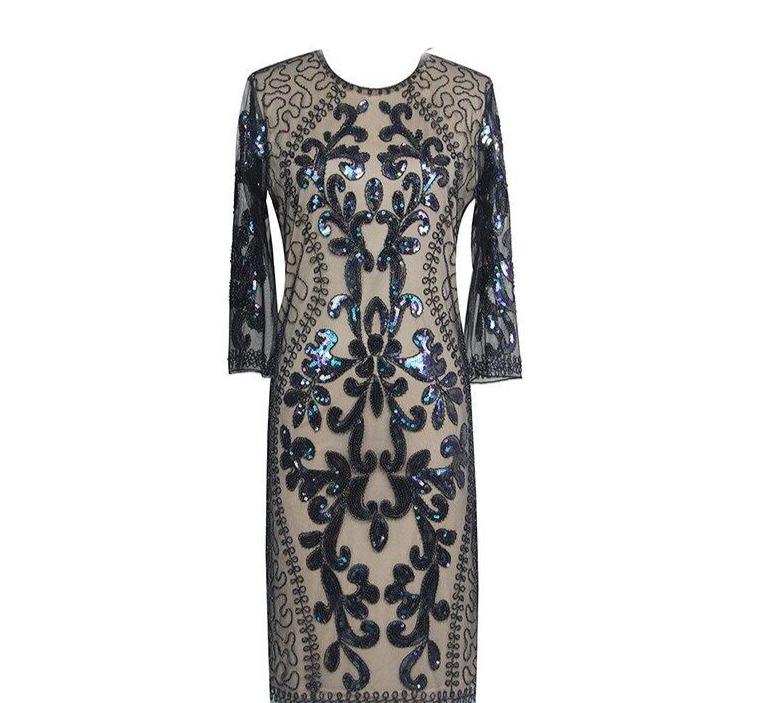 Μπεζ Μαύρο Φόρεμα 20s Vintage Plus Size