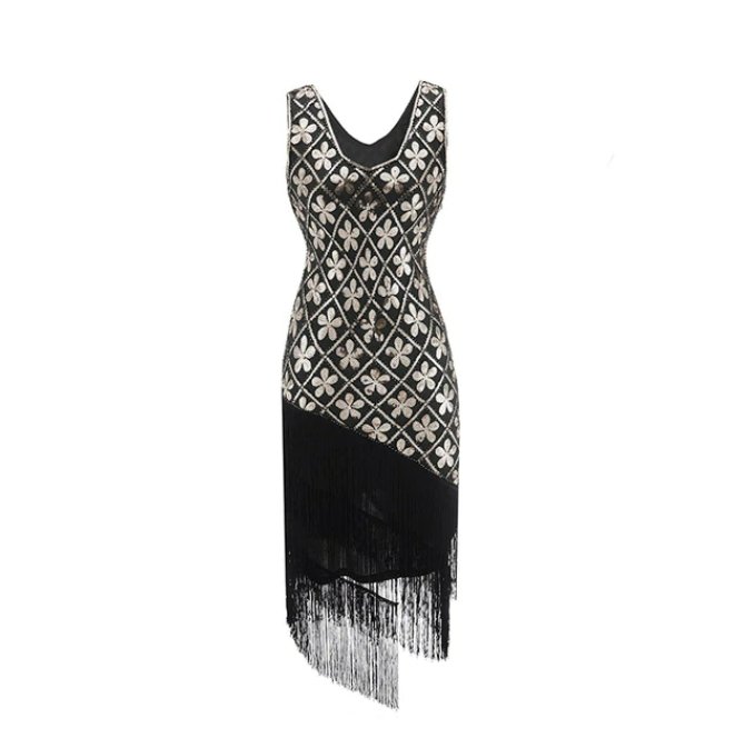 Φόρεμα 20s Vintage Plus Size Χρυσό Μαύρο