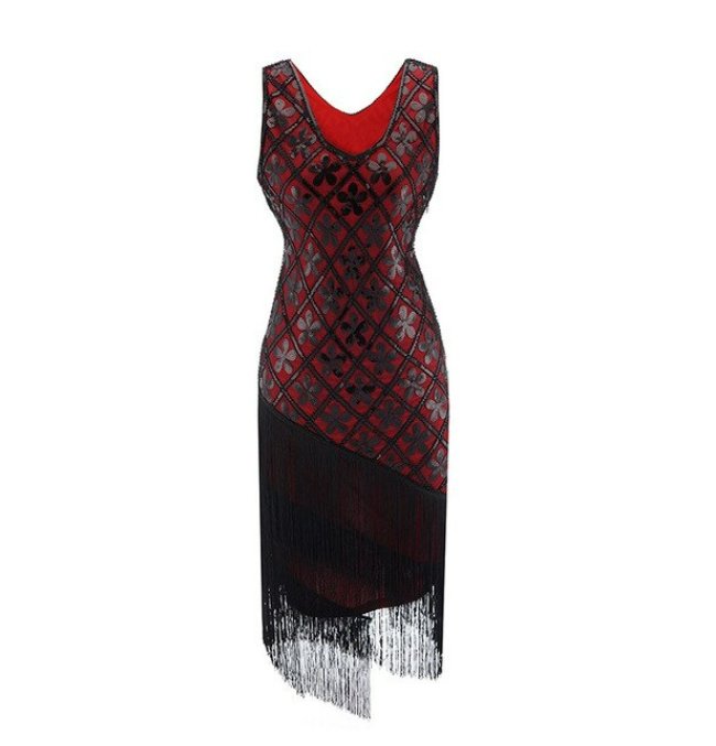 Κόκκινο Μαύρο Φόρεμα 20s Vintage Plus Size
