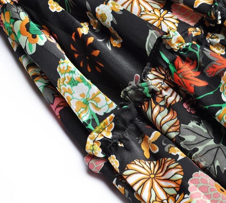 Ψηλόμεσο Μαύρο Φλοράλ Φόρεμα Δεκαετίας 40