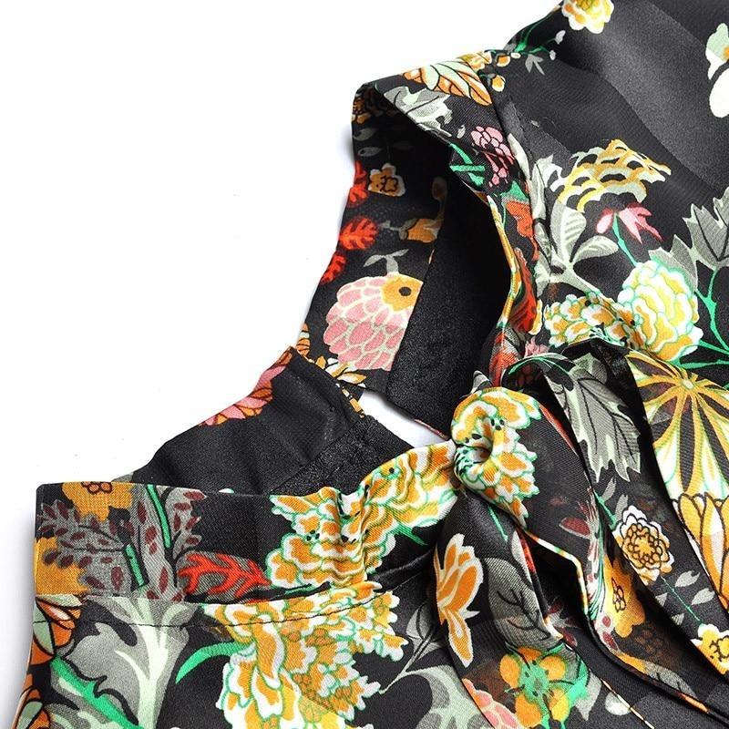 Ψηλόμεσο Μαύρο Φλοράλ Φόρεμα Δεκαετίας 40