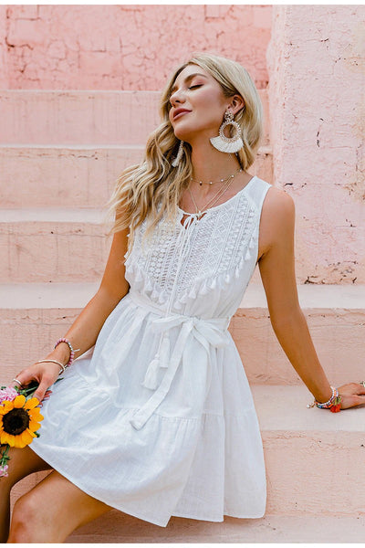 Λευκό Vintage Bohemian Φόρεμα