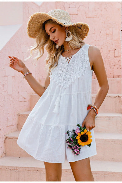 Λευκό Vintage Bohemian Φόρεμα