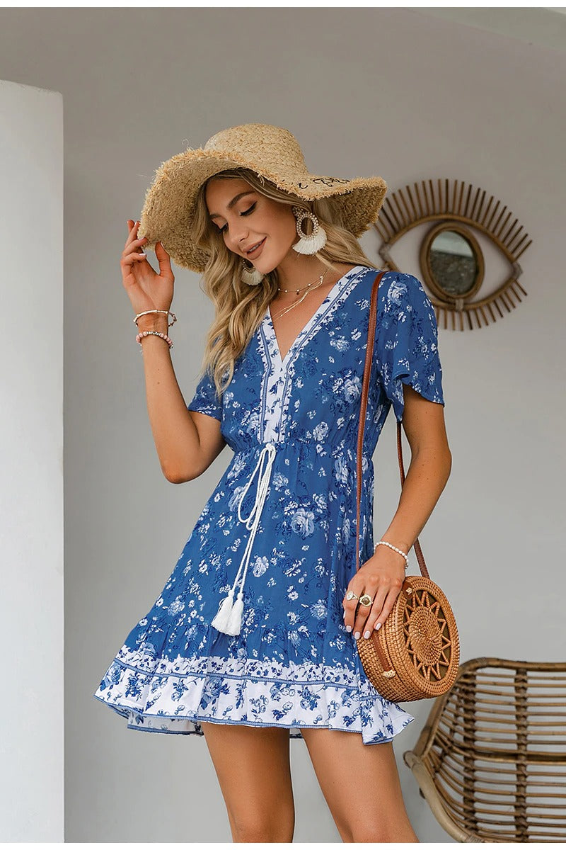 Μπλε Vintage Floral Φόρεμα