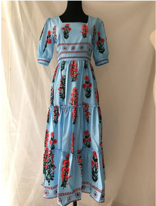 Κοντό Vintage Floral Φόρεμα Μπλε