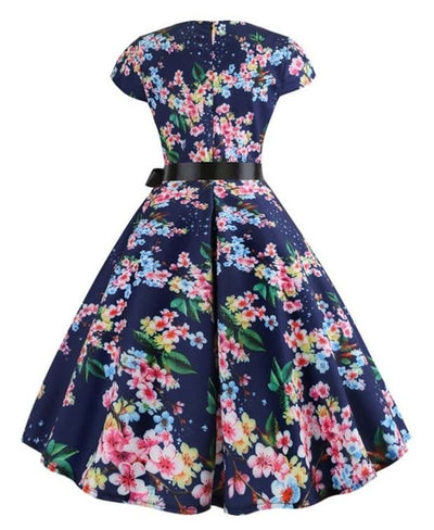 Φόρεμα Vintage Blue Little Leaves Flared