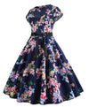 Φόρεμα Vintage Blue Little Leaves Flared