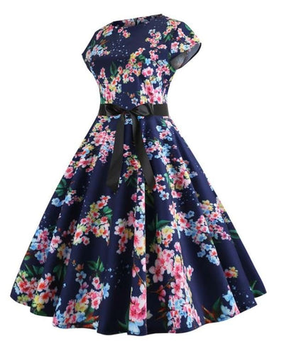 Φόρεμα Vintage Blue Little Leaves Flared
