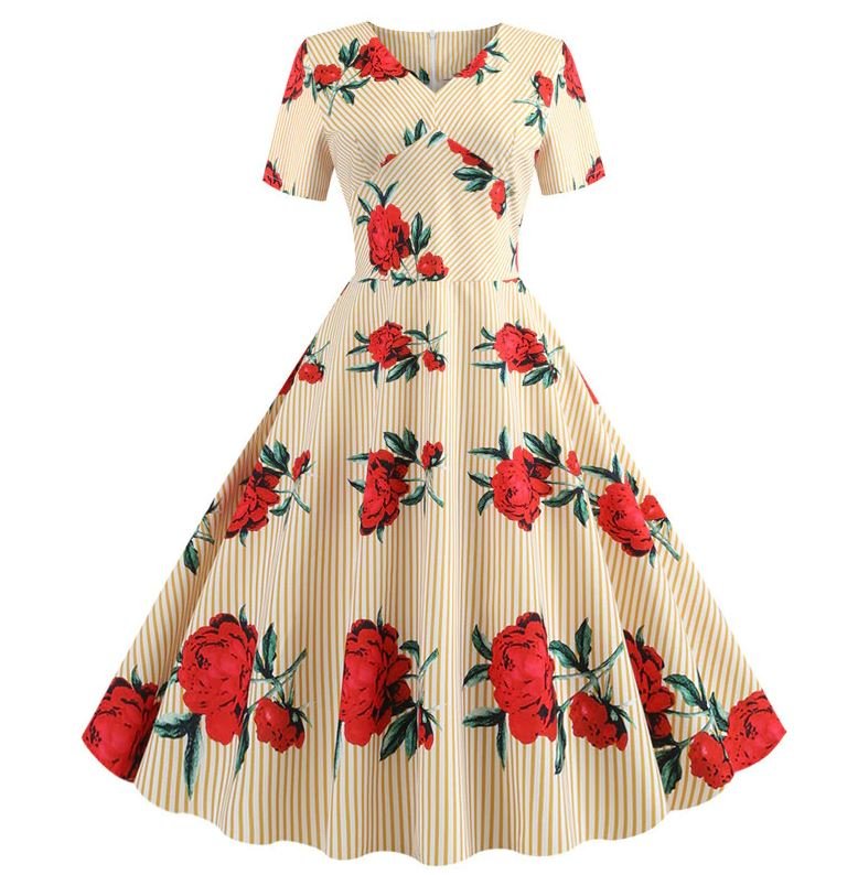 Φόρεμα Vintage Yellow Flowers Flared