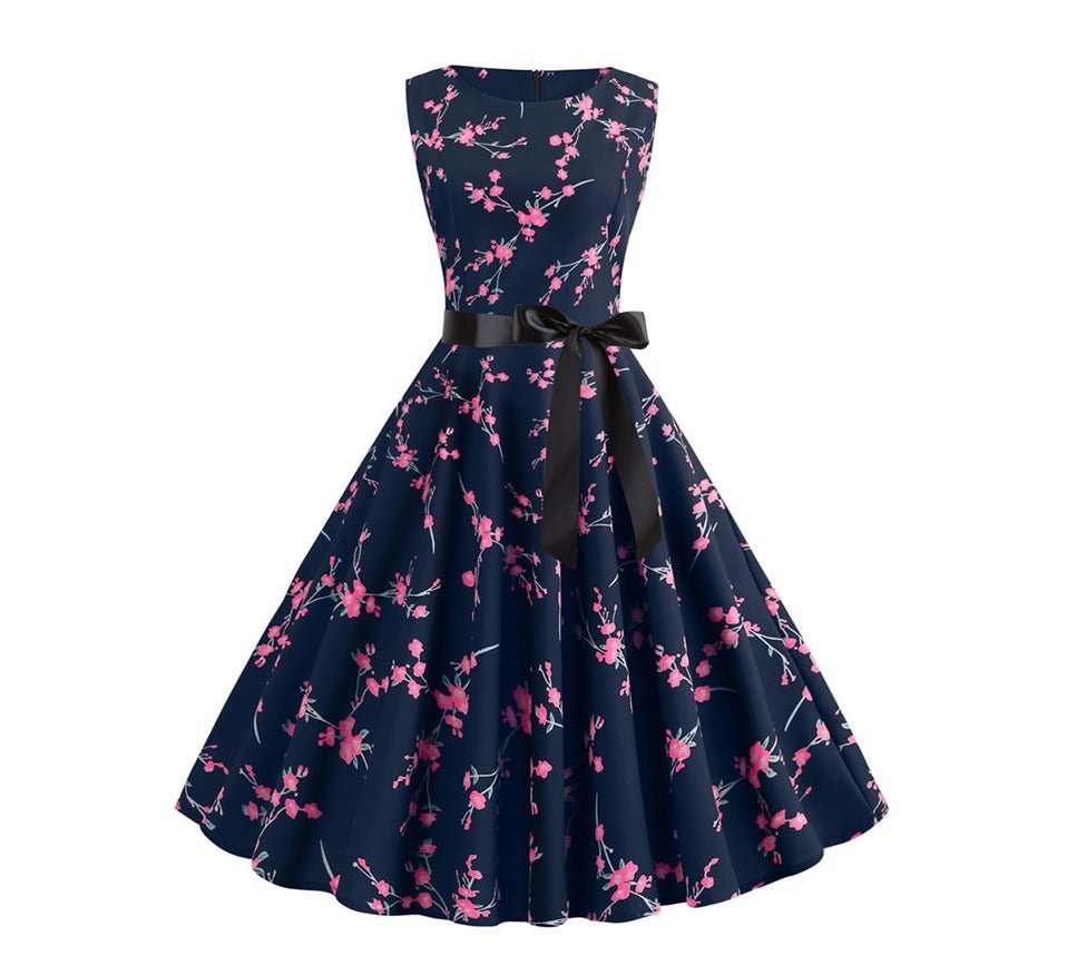Φόρεμα Vintage Navy Flowers Flared