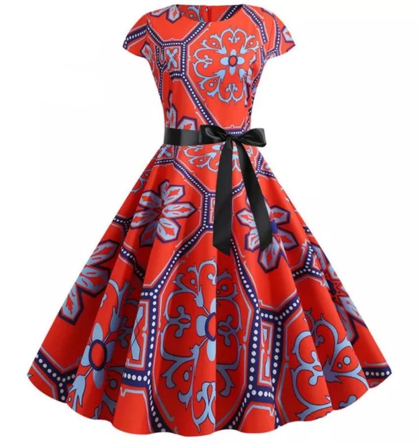 Φόρεμα Vintage Red Flowers Flared