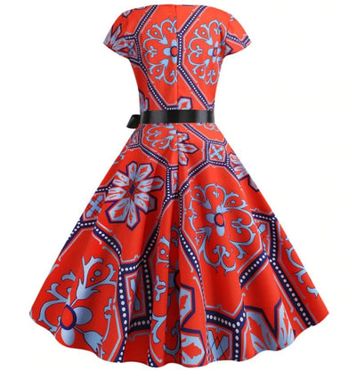Φόρεμα Vintage Red Flowers Flared