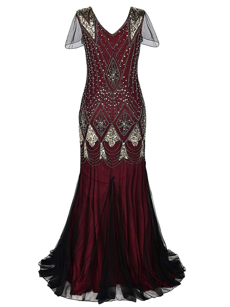 Βουργουνδία Haute Couture Μακρύ Φόρεμα Gatsby