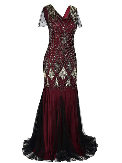Βουργουνδία Haute Couture Μακρύ Φόρεμα Gatsby