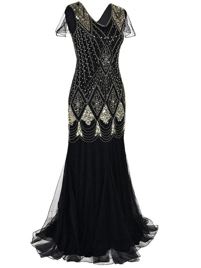 Μαύρο Και Χρυσό Μακρύ Φόρεμα Haute Couture Gatsby