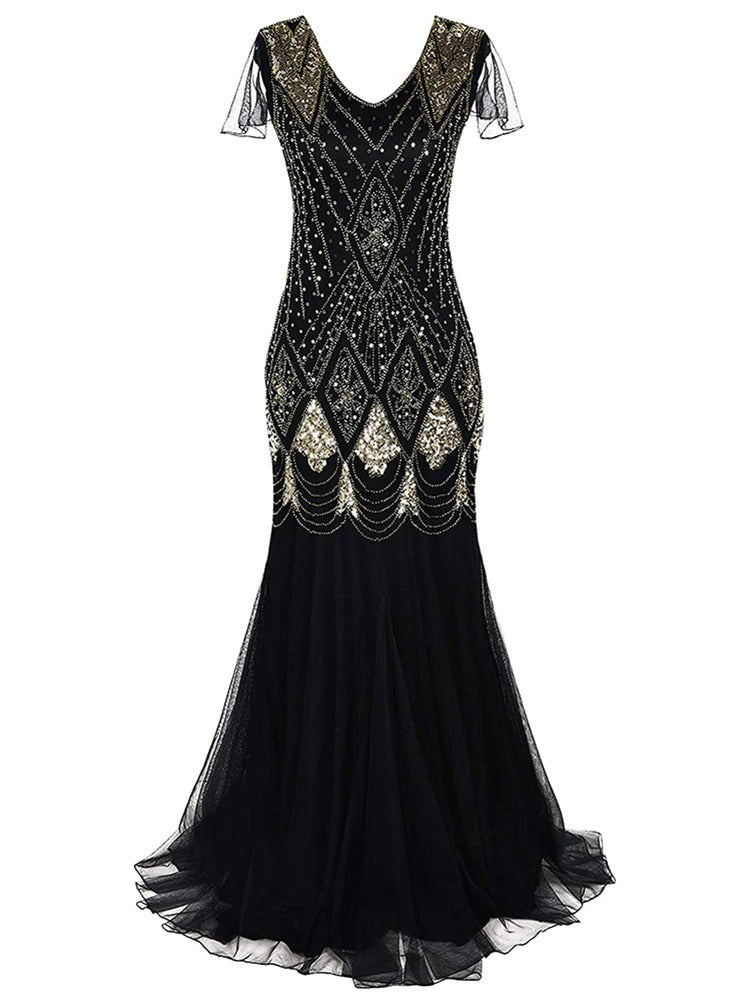 Μαύρο Και Χρυσό Μακρύ Φόρεμα Haute Couture Gatsby