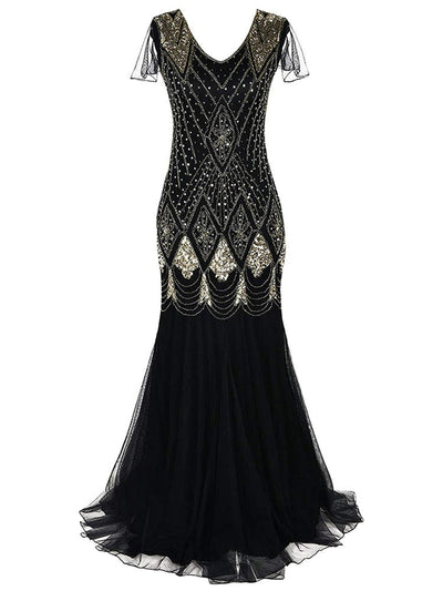 Μαύρο Και Χρυσό Μακρύ Φόρεμα Haute Couture Gatsby