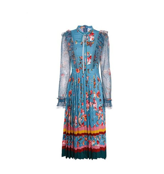 Μέντα Vintage Floral Μακρύ Φόρεμα