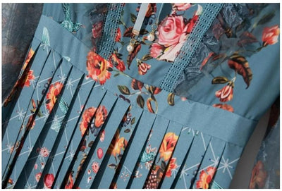 Μέντα Vintage Floral Μακρύ Φόρεμα