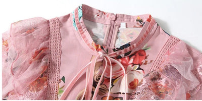 Μακρύ Vintage Floral Φόρεμα Ροζ