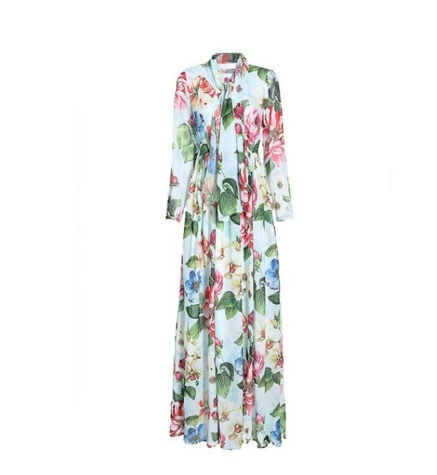 Πράσινο Vintage Floral Μακρύ Φόρεμα