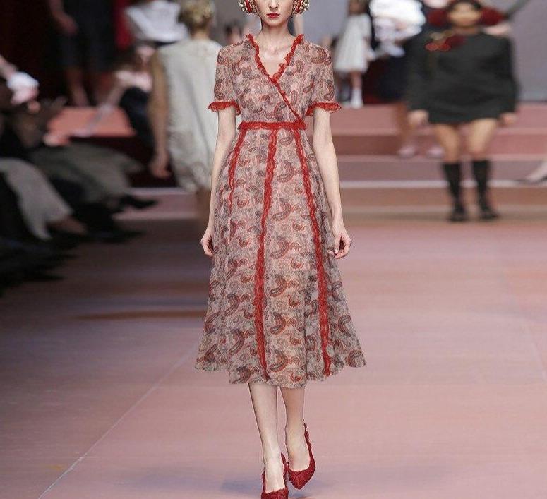 Κόκκινο Vintage Δαντελένιο Φόρεμα