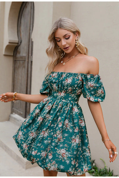 Πράσινο Vintage Floral Φόρεμα