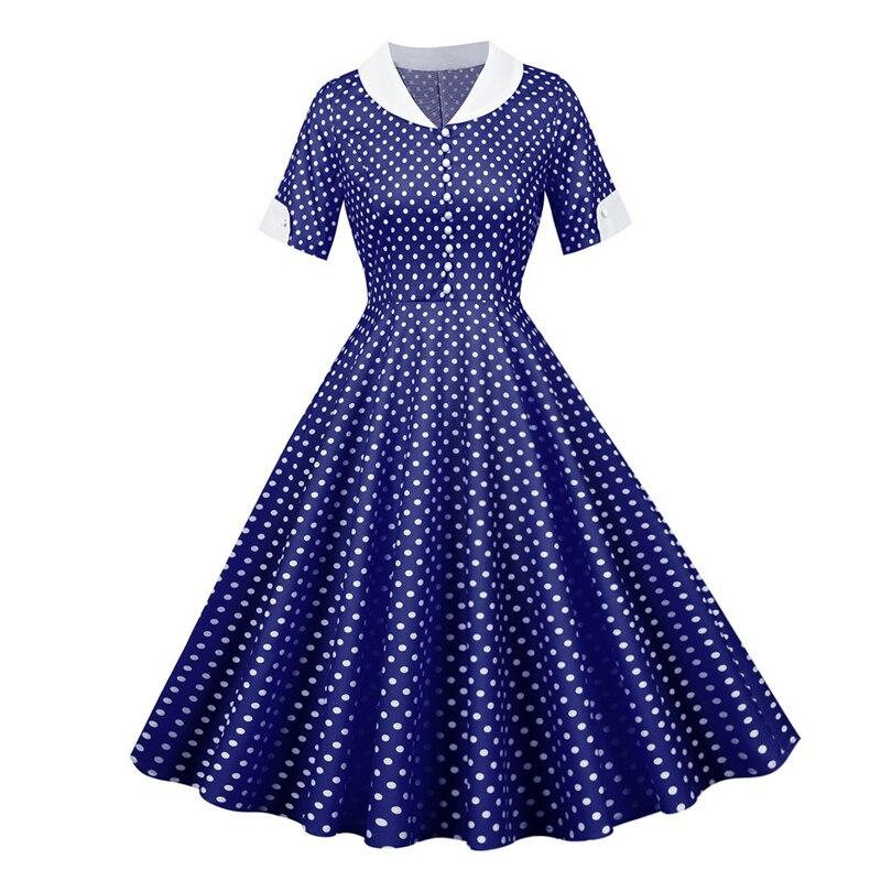 Vintage 50s Μπλε Πουά Φόρεμα