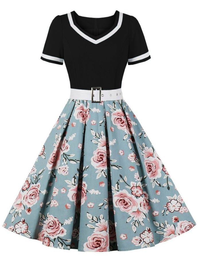 Vintage Φόρεμα 60s Black Flowers
