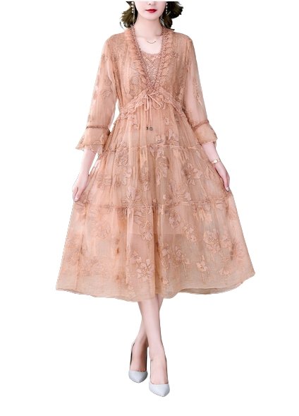 Vintage Floral Κέντημα Φόρεμα