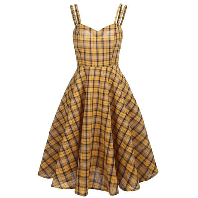 Vintage Check Φόρεμα Με Πέπλο