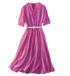 Vintage Φόρεμα Με V Λαιμόκοψη Fuschia