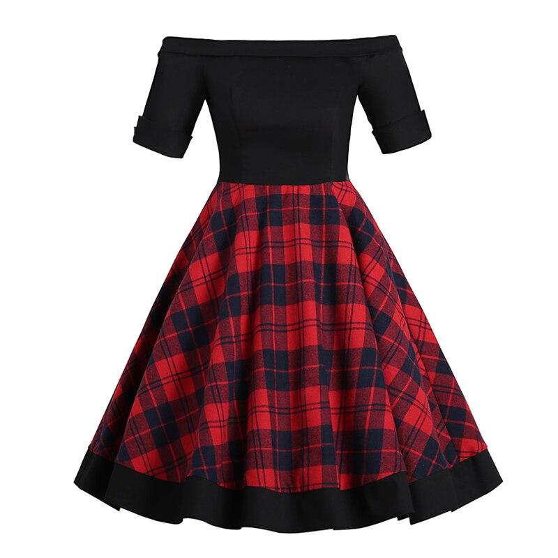 Vintage Off Shoulder Ταρτάν Φόρεμα