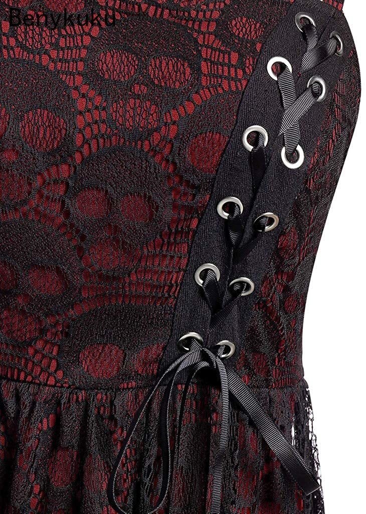 Βορντό Γοτθικό Vintage Φόρεμα