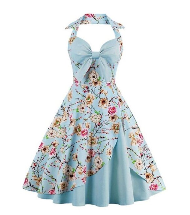 Vintage Φόρεμα Plus Size Μπεζ Μπλε Λουλούδια