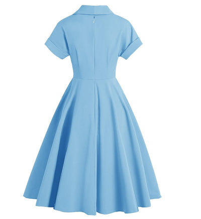 Plus Size Vintage Κουμπιά Φορέματος Μπλε