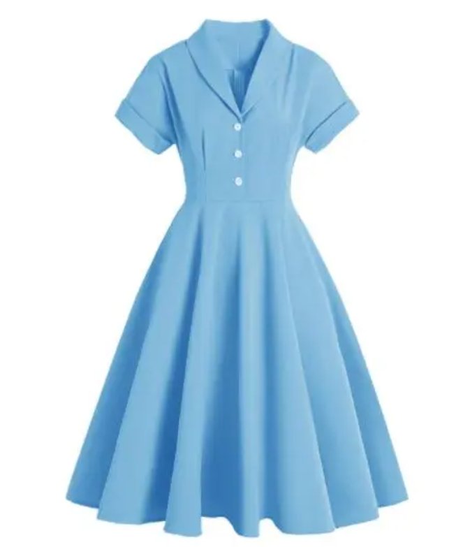 Plus Size Vintage Κουμπιά Φορέματος Μπλε