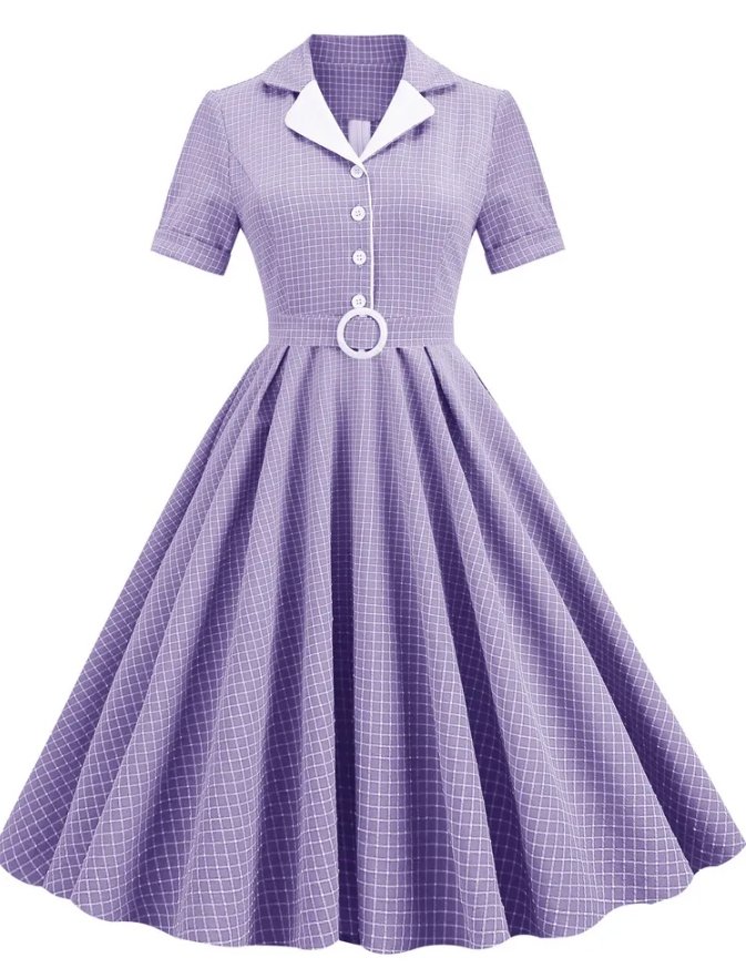 Plus Size Vintage Κουμπιά Φορέματος Λεβάντα
