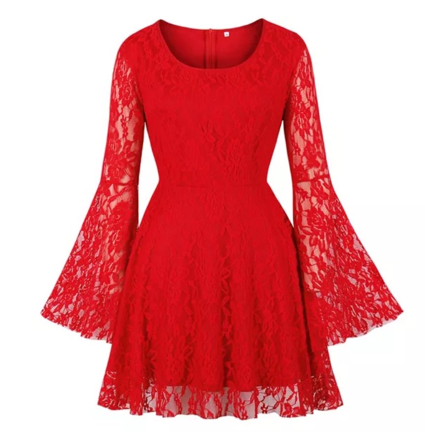 Vintage Plus Size Κόκκινο Κέντημα Φόρεμα
